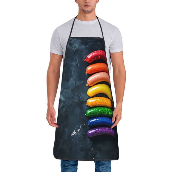 Xecao Rainbow Sausages On Dark Slate Print Funny BBQ Chef Aprons for Men Women,Adjustable Kitchen Cooking Aprons with Pocket Waterproof Oil Proof No Pilling Fading