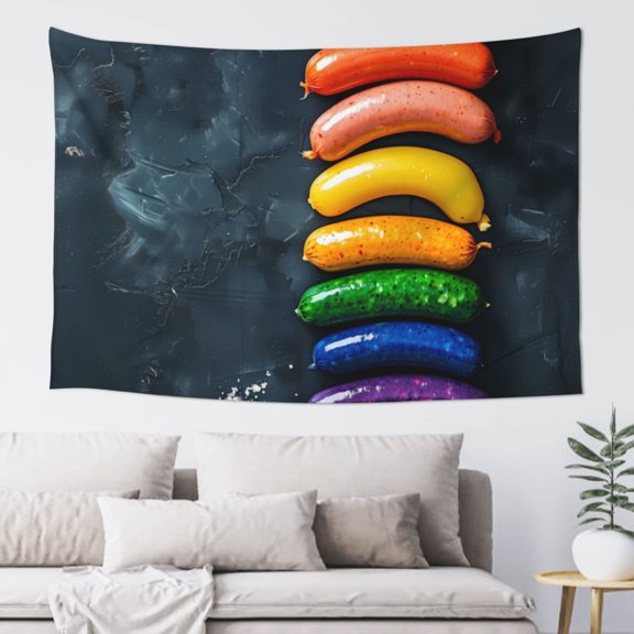 Xecao Rainbow Sausages On Dark Slate Print Tapestry, Wall Hanging Room Funny Decor, Backdrop Room Decor for Bedroom Living Room dormitory