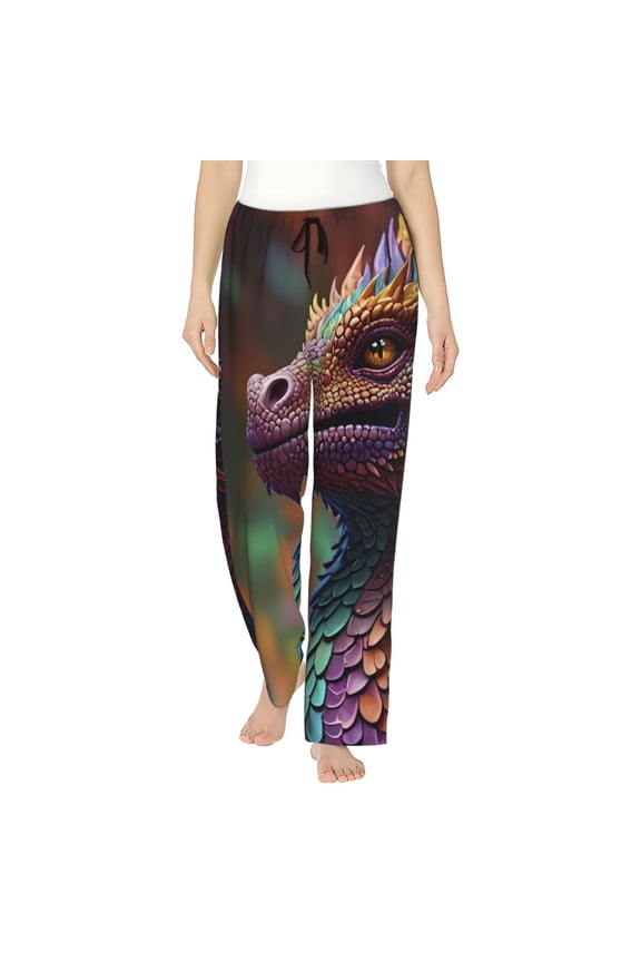Rainbow Scales Fantasy Dragon Print Women's Straight Lounge Pajama Pants,The Epitome of Relaxed Sleepwear-Small
