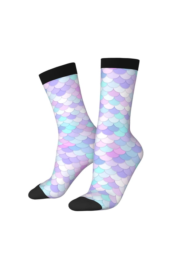 Rainbow Scales Pattern Sport Socks for Women and Men Crew Socks Sporty Calf Socks Casual Socks