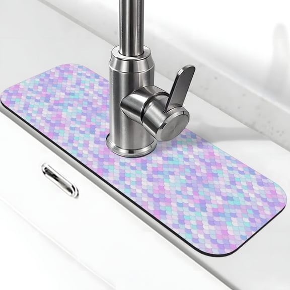 Xecao Rainbow Scales for Kitchen Sink Splash Guard Faucet Mat , Faucet Guard & Draining mat, (15" X 5.5" )