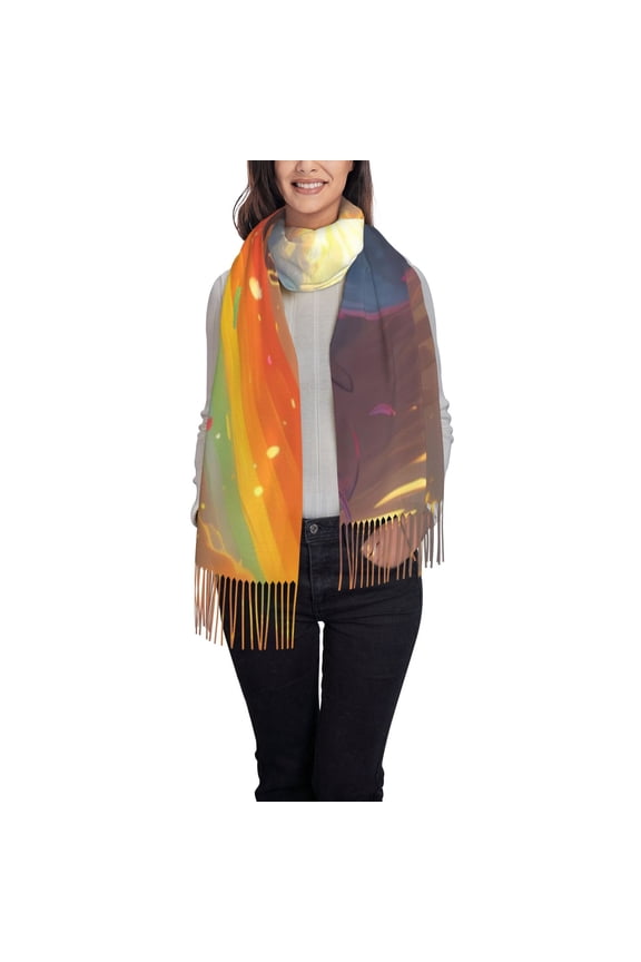 Rainbow Sunset Cloud White Horse Pattern Womens Winter Scarf Fall Scarf Oversized Large Scarf for Women Warm Shawl Wrap