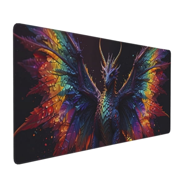 Xecao Rainbow Wings Majestic Dragon Print Large Mouse Pad, 16x35.5in Mousepad, Professional Non-Slip Rubber Base Big Mouse Pad, Mouse Pad for Gaming & Office Full Desk Mouse Pad