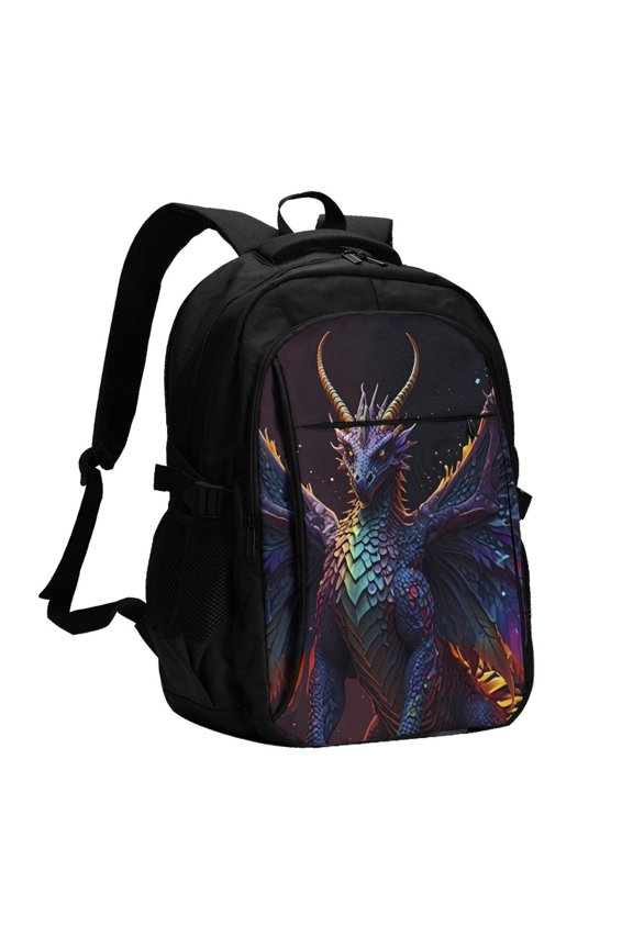 Rainbow Wings Majestic Dragon for Travel Laptop Backpack, USB-Charging-Enabled, Spacious Business Backpack for Men and Women,College School Computer Bag