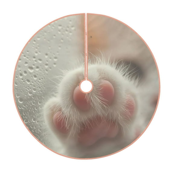 Xecao Raindrop Kitten Paw Pattern Christmas Tree Skirt Round Xmas Tree Mat Base Cover for Holiday Home Decorations-30"