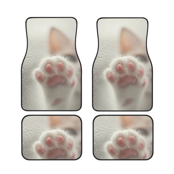 Xecao Raindrop Kitten Paw Print Car Foot Mat Set of 4 Pieces Neoprene All-Weather Dust-Proof Stain-resistantCar Interior Decorative mats Non-Slip Mats