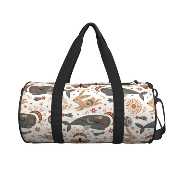 Xecao Ramadan Whale print Round Travel Duffel Bag is a foldable gym bag with an inner pocket, perfect for travel sports