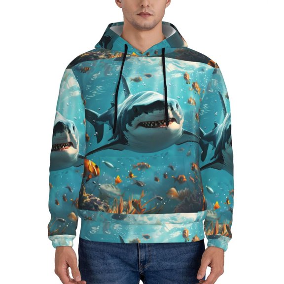 Xecao Realistic Ocean Shark Pattern Men's Adult Pullover Hoodie,Hooded Sweatshirt-Medium