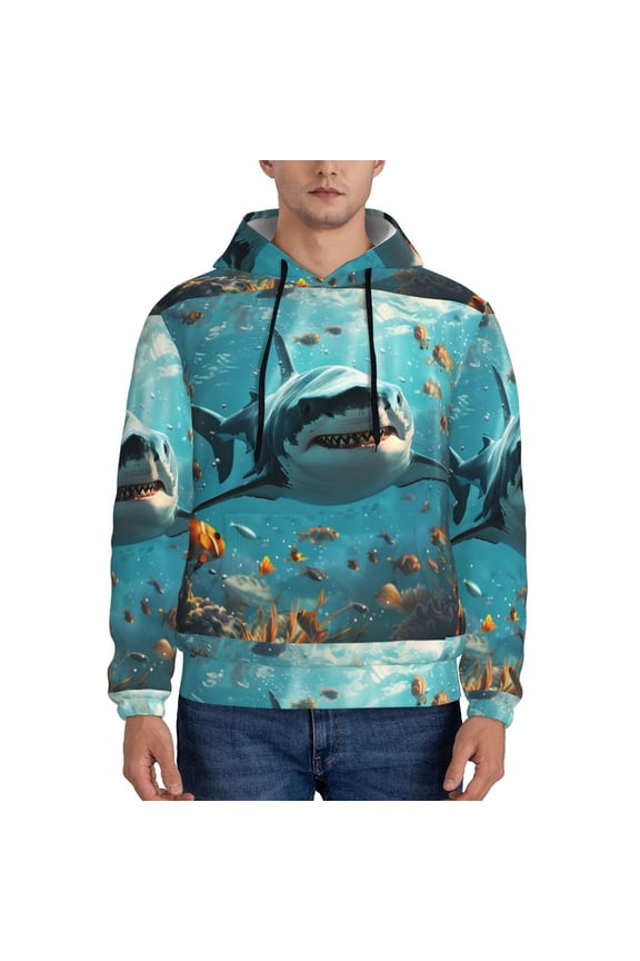 Realistic Ocean Shark Pattern Men's Adult Pullover Hoodie,Hooded Sweatshirt-Small