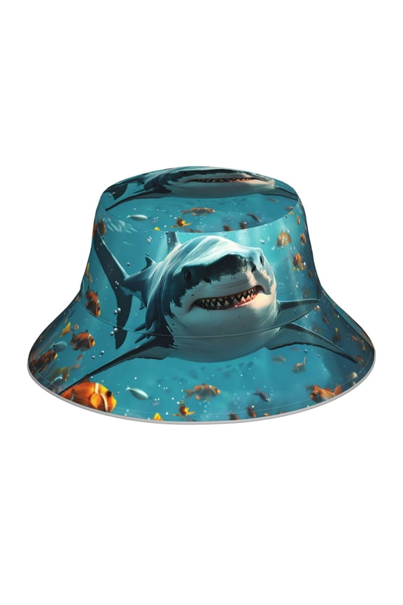 Realistic Ocean Shark Print Men and Women Night Reflective Hat Runner Cap Visor Bucket Hat Boonie Cap
