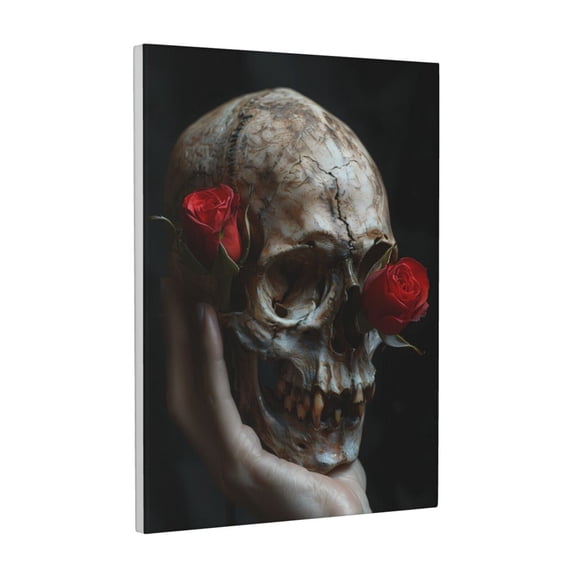 Xecao Realistic Rose Skull for Ready-to-Hang Canvas Art 12x16 Inches - Waterproof HD Print Solid Wood Frame for Gifting,Vertical