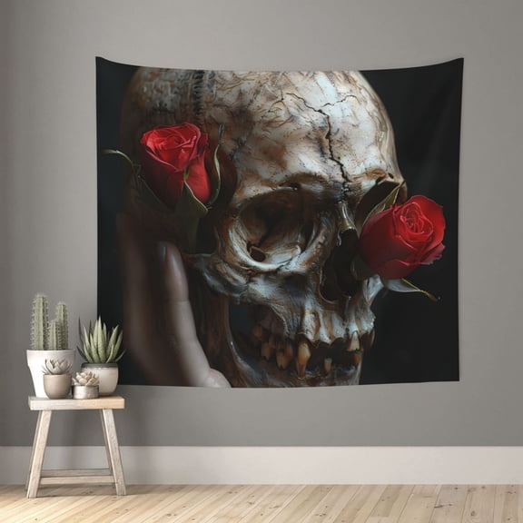 Xecao Realistic Rose Skull patten Tapestry 60x51 Inches Wall Hanging Poster Tapestry for Living Room Bedroom Home Decor