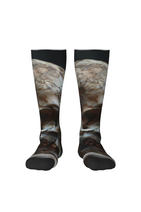 Realistic Rose Skull print thigh-high socks, crafted for both men and women with a stretchy, high-opaque design perfect for daily wear