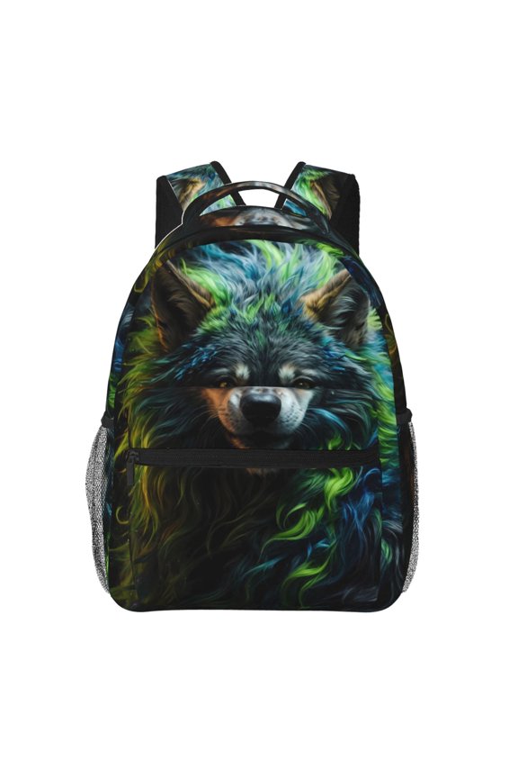 Realistic Style Colorful Wolf A Backpack, a stylish and functional choice for both men and women, is the perfect basic bookbag for college, work, or travel