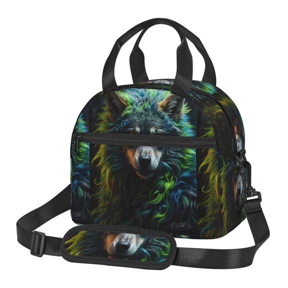 Xecao Realistic Style Colorful Wolf A Print Insulated Lunch Box, Lunch Cags Lunch Bag Featuring An Adjustable Shoulder Strap