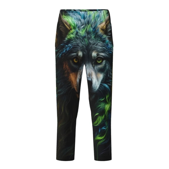 Xecao Realistic Style Colorful Wolf A Print Teenagers' Pajama Pants Long Sleep Pants Soft Elastic Waist Pajama Bottoms Elastic waist with 2 Pockets 5-16 Years-Large