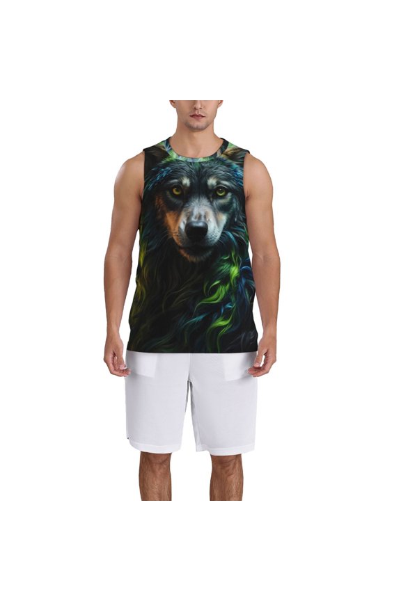 Realistic Style Colorful Wolf A print basketball shirt for both men and women, a unisex basketball jersey perfect for theme parties-Large
