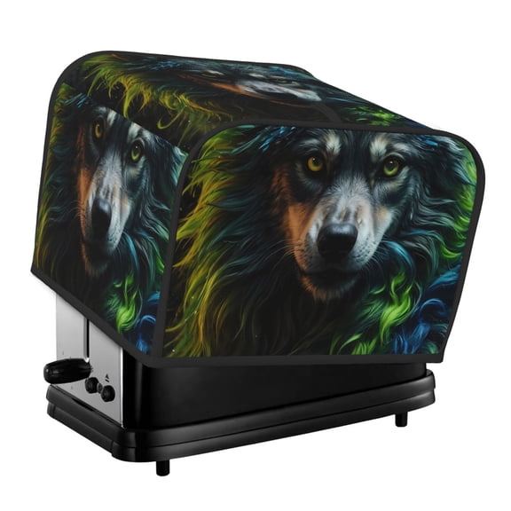 Xecao Realistic Style Colorful Wolf A Print 4 Slice Toaster Cover with Pockets, Small Appliance Cover, Dust and Fingerprint Protection, Machine Washable