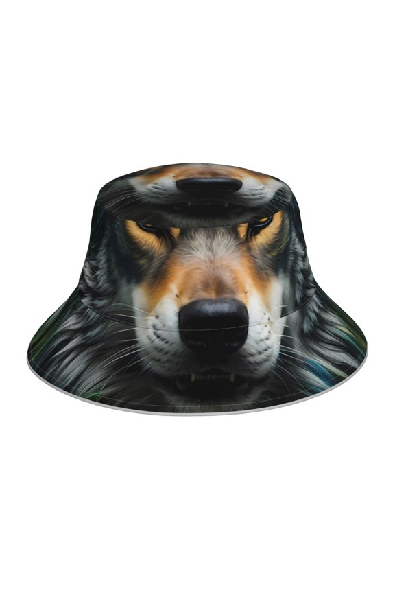Realistic Style Colorful Wolf Print Men and Women Night Reflective Hat Runner Cap Visor Bucket Hat Boonie Cap