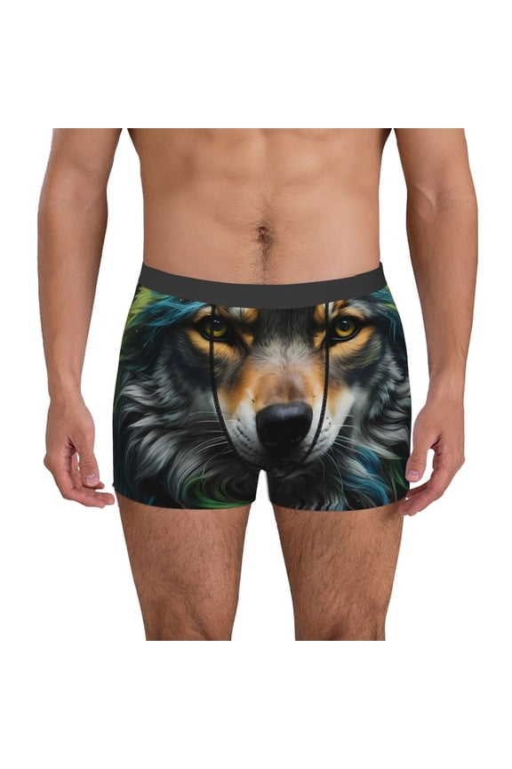 Realistic Style Colorful Wolf Print Men's Underwear Boxer Briefs Pack - Your ComfortSoft, Moisture-Wicking, and Breathable Choice for Men's Underwear-Medium