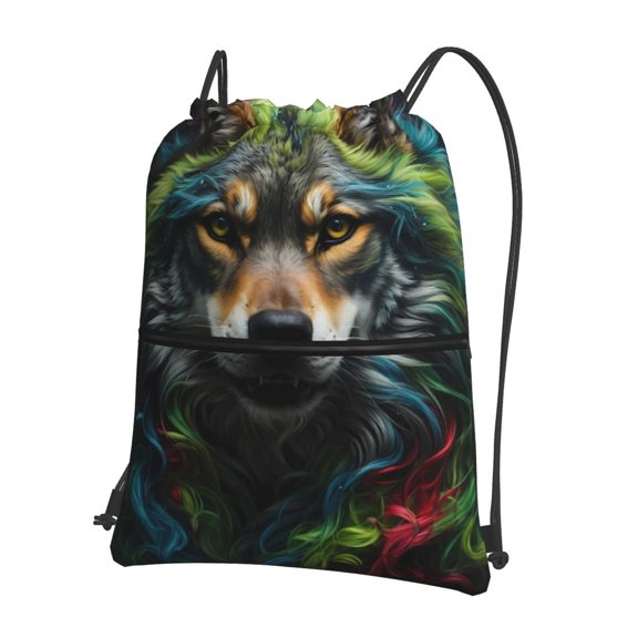 Xecao Realistic Style Colorful Wolf for Drawstring Bags,Pull String Backpack Bags,String Bag Sackpack