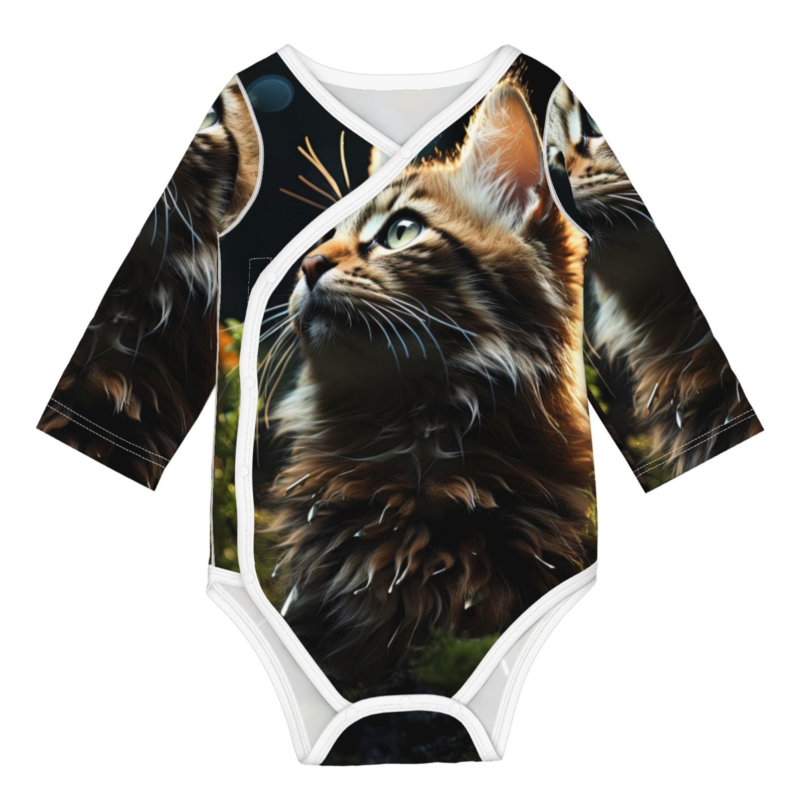 Xecao Realistic Style Cute Cat Print Baby unisex-baby Cotton Long-sleeve Bodysuits-2 Years
