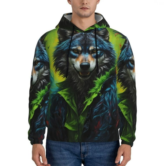 Xecao Realistic Style Wolf Warrior Pattern Men's Adult Pullover Hoodie,Hooded Sweatshirt-X-Large