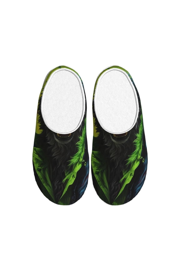 Realistic Style Wolf Warrior Print Cotton Slippers Fuzzy Warm Cozy Slippers Non Slip House Slippers For Indoor Outdoor Cotton Slippers House Slippers-39/40
