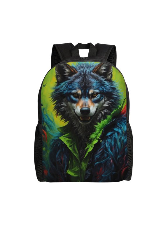 Realistic Style Wolf Warrior Print School Backpack with Laptop Compartment Small Travel Laptop Backpack for Women Men Waterproof College Backpack Simple School Bag
