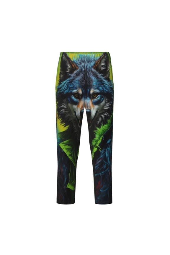 Realistic Style Wolf Warrior Print Teenagers' Pajama Pants Long Sleep Pants Soft Elastic Waist Pajama Bottoms Elastic waist with 2 Pockets 5-16 Years-Small