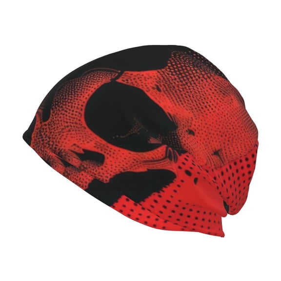 Xecao Red And Black Abstract Skull Print Knit Hat,Winter Beanie for Men Women, Beanie Soft Warm Ski Stocking Cuffed Cap