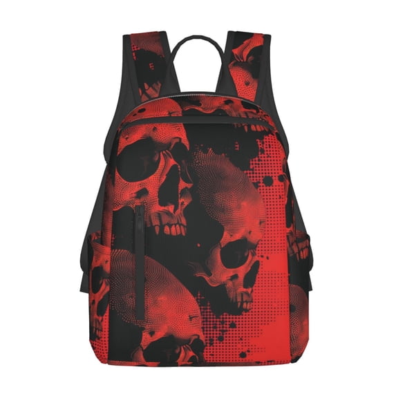 Xecao Red And Black Abstract Skull print Backpack For women men Aesthetic Lightweight Travel Daypack Simple Cute Backpack For Bookbag