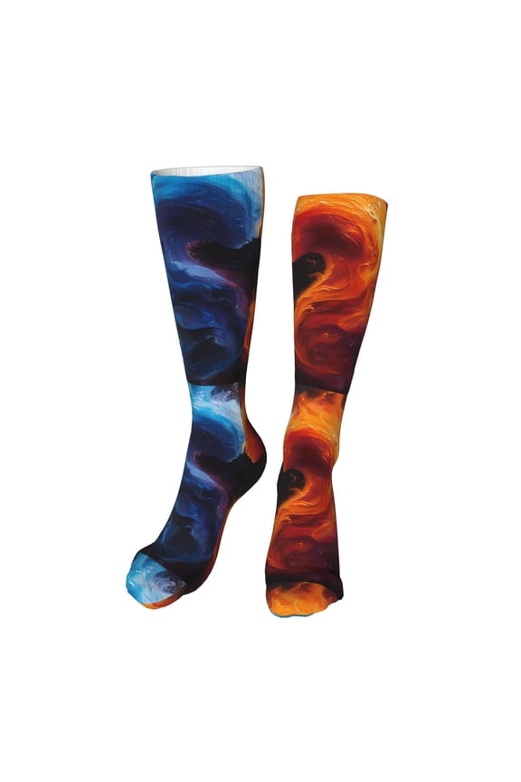 Red And Blue Abstract Print Calf Socks Seamless Toe, Knee High Long Socks, Sports Socks Trouser Socks for Women and Men-One Size
