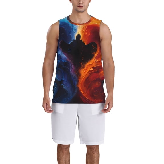 Xecao Red And Blue Abstract print basketball shirt for both men and women, a unisex basketball jersey perfect for theme parties-Large
