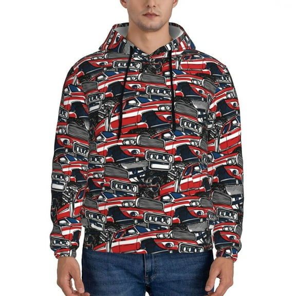 Xecao Red And Blue Cars Pattern Men's Adult Pullover Hoodie,Hooded Sweatshirt-Medium