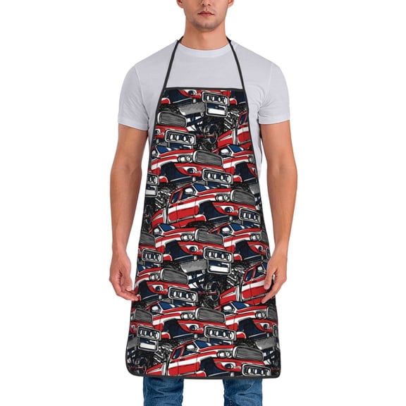Xecao Red And Blue Cars Print Funny BBQ Chef Aprons for Men Women,Adjustable Kitchen Cooking Aprons with Pocket Waterproof Oil Proof No Pilling Fading