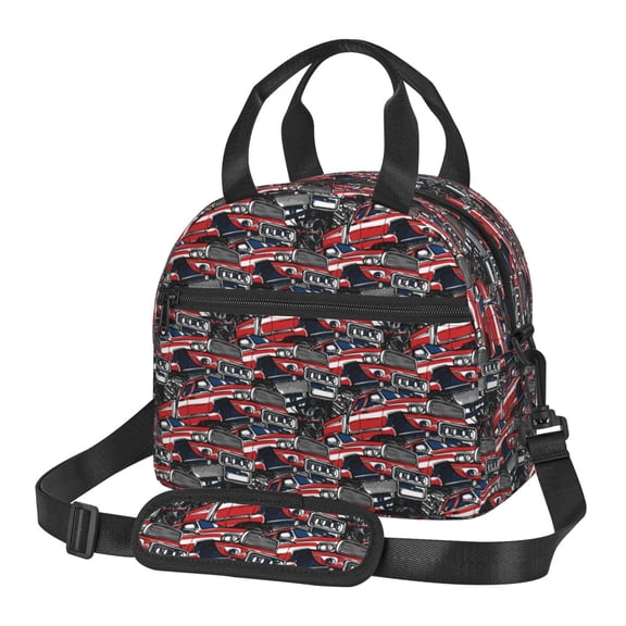 Xecao Red And Blue Cars Print Insulated Lunch Box, Lunch Cags Lunch Bag Featuring An Adjustable Shoulder Strap
