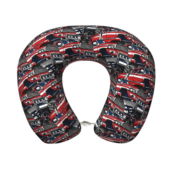 Xecao Red And Blue Cars Print Memory Foam Cervical Neck Pillow Versatile U-Shaped Pillows for Home,Office,Camping,Travelling,Soft Washable Cover