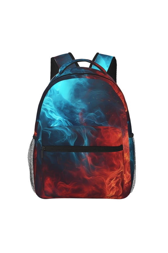Red And Blue Fire Backpack, a stylish and functional choice for both men and women, is the perfect basic bookbag for college, work, or travel