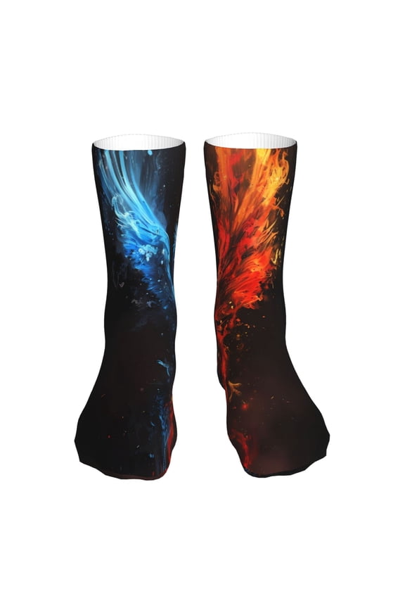 Red And Blue Fire Bird Print Fashion No Heel Casual Crew Socks Cushioned Breathable for Men Women - Moisture wicking,Not easy to fade Suitable for daily