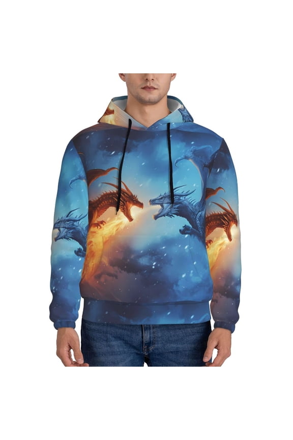 Red And Blue Fire Dragon A Pattern Men's Adult Pullover Hoodie,Hooded Sweatshirt-Small