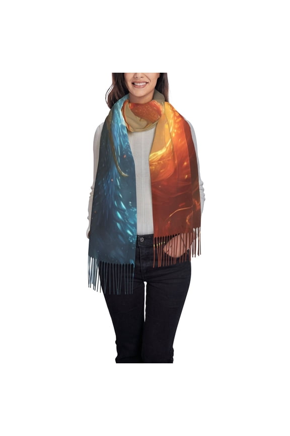 Red And Blue Fire Dragon B Pattern Womens Winter Scarf Fall Scarf Oversized Large Scarf for Women Warm Shawl Wrap
