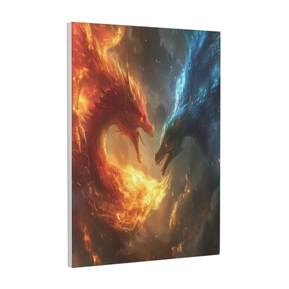 Xecao Red And Blue Fire Dragon B for Ready-to-Hang Canvas Art 12x16 Inches - Waterproof HD Print Solid Wood Frame for Gifting,Vertical