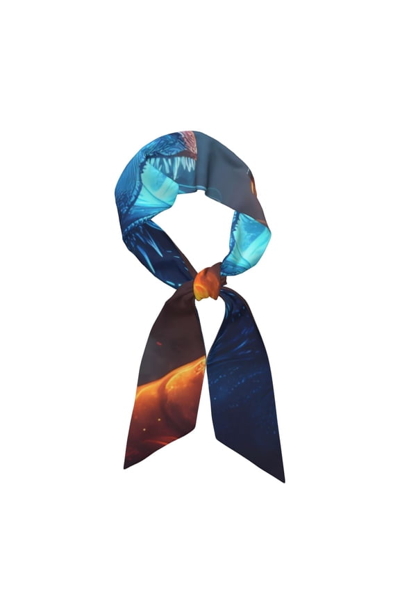 Red And Blue Fire Dragon C Pattern Large Satin Head Scarf - Satin Hair Scarves Silk Bandana Scarf Headscarf Silk Feeling Scarf for Women