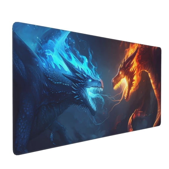 Xecao Red And Blue Fire Dragon C Print Large Mouse Pad, 16x35.5in Mousepad, Professional Non-Slip Rubber Base Big Mouse Pad, Mouse Pad for Gaming & Office Full Desk Mouse Pad