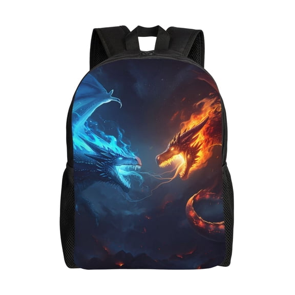 Xecao Red And Blue Fire Dragon C Print School Backpack with Laptop Compartment Small Travel Laptop Backpack for Women Men Waterproof College Backpack Simple School Bag
