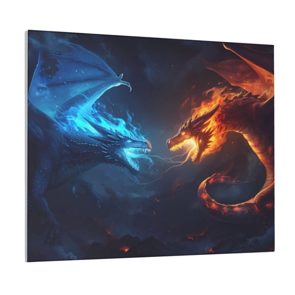 Xecao Red And Blue Fire Dragon C for Waterproof Framed Canvas Art - Modern Home Decor with Real Wood Frame for Gifting and Interior Design,Horizontal
