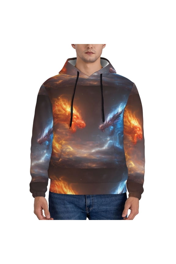 Red And Blue Fire Dragon D Pattern Men's Adult Pullover Hoodie,Hooded Sweatshirt-Large