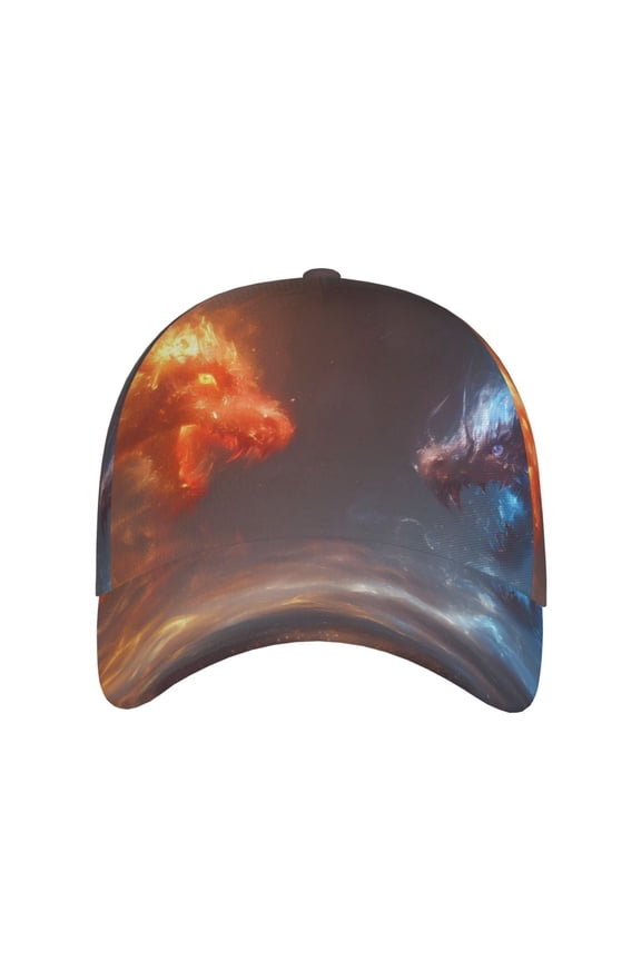 Red And Blue Fire Dragon D for Baseball Cap: Unisex, crafted from classic polyester twill fabric, featuring a soft unconstructed design