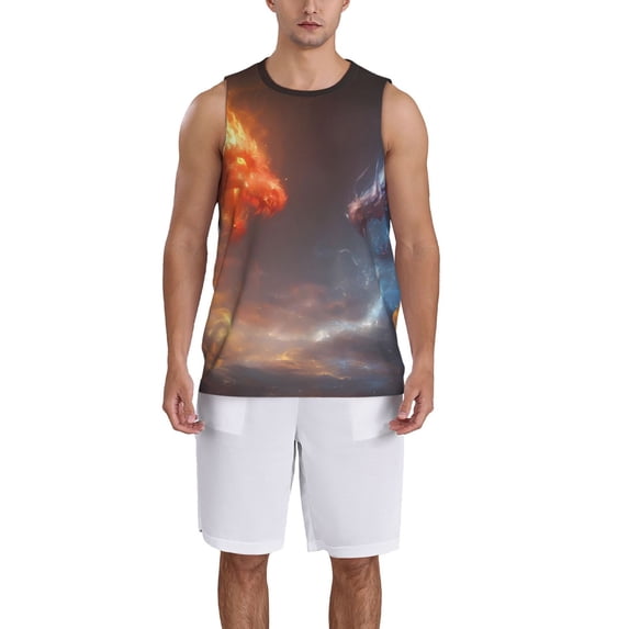 Xecao Red And Blue Fire Dragon D print basketball shirt for both men and women, a unisex basketball jersey perfect for theme parties-Small